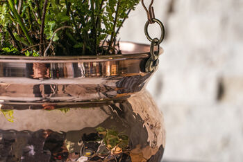Hammered Copper Hanging Planter – Brass Chain, 17cm, 4 of 8