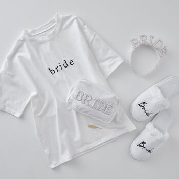 White Embroidered Bride Tshirt Large, 3 of 3
