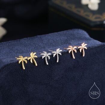 Sterling Silver Small Palm Tree Stud Earrings Earrings, 2 of 11