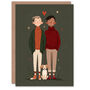 Cute Gay Couple With Pet Dog Modern Illustration Valentine's Card, thumbnail 1 of 6