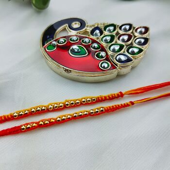 Golden Bead Slim Thread Rakhi For Raksha Bandhan, 2 of 7