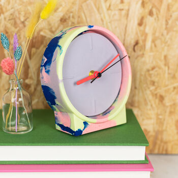 Neon Marbled Jesmonite Clock With Lilac Face, 4 of 6