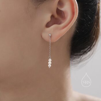 Sterling Silver Genuine Freshwater Pearl Trio Drop Dangle Earrings, 2 of 11