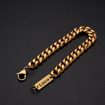 Gold Engravable 9mm Cuban Link Bracelet Unisex, 4 of 10
