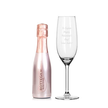 Personalised Prosecco Gift Set With Engraved Champagne Flute – Mini Rosé Gold Bottega, 3 of 3