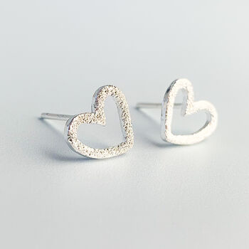 Sterling Silver Textured Heart Studs, 2 of 7