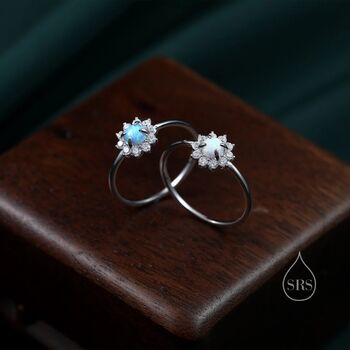 Blue Opal Cz Halo Ring In Sterling Silver, 6 of 10
