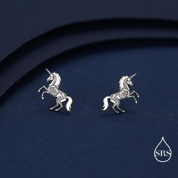 Oxidised Sterling Silver Unicorn Fossil Stud Earrings, 4 of 12