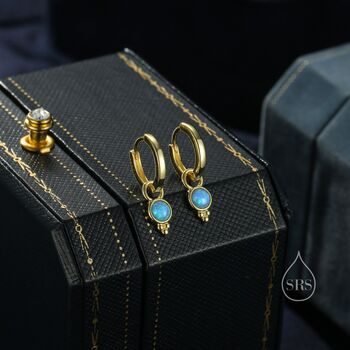 Vintage Inspired Blue Opal Charm Hoop Earrings, 4 of 10
