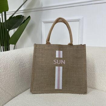 Personalised Square Stripe Jute Tote Bag, 3 of 8