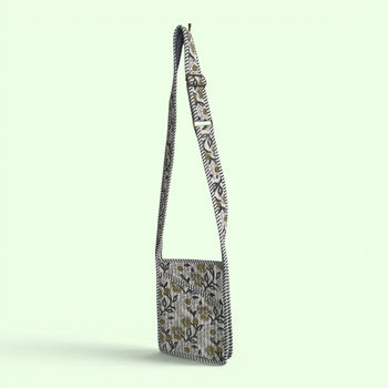 Mini Cross Body Bag | Grey And White Block Print Floral, 2 of 5