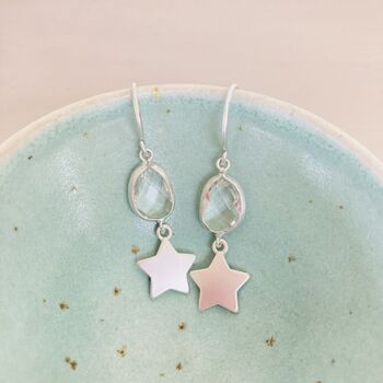 Silver Plated Star Crystal Drop Earrings, 2 of 4