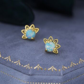 Green Opal Crown Stud Earrings, 4 of 10