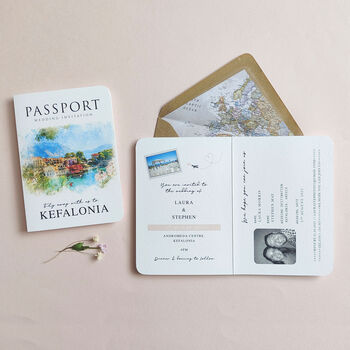 Custom Venue Illustration Passport Wedding Invitations, 9 of 11