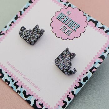 Glitter Black Cat Resin Studs, 4 of 4