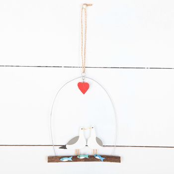 Seagulls In Love With Fish Hanging Driftwood Decoration, 2 of 2