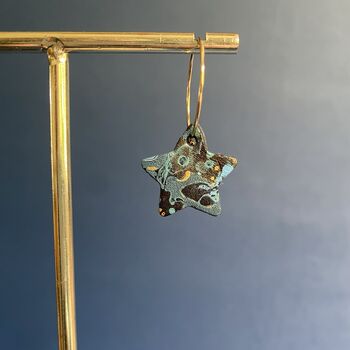 Handmade Leather Star Hoop Earrings Marbled, 4 of 8