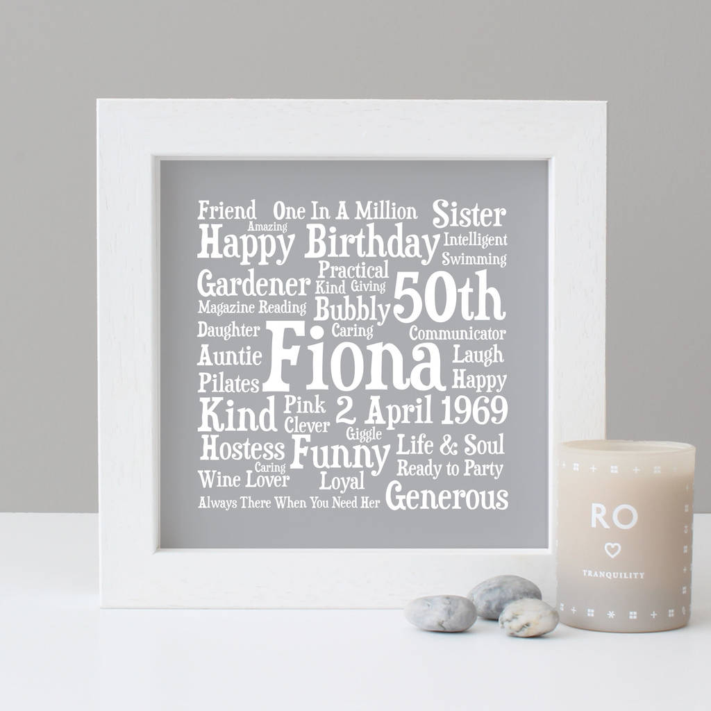 Birthday Personalised 50th Word Art Gift By Hope And Love ...