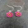 Aster Fuchsia Pink Flower Drop Hook Earrings, thumbnail 3 of 4