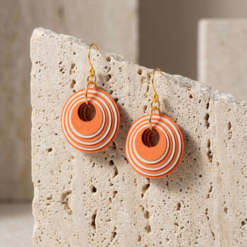 Orange And Cream Geometric Circular Earrings • Gold Plated Sterling Silver Hooks, 3 of 12