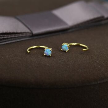 Blue Opal Huggie Hoop Earrings In Sterling Silver, 6 of 12