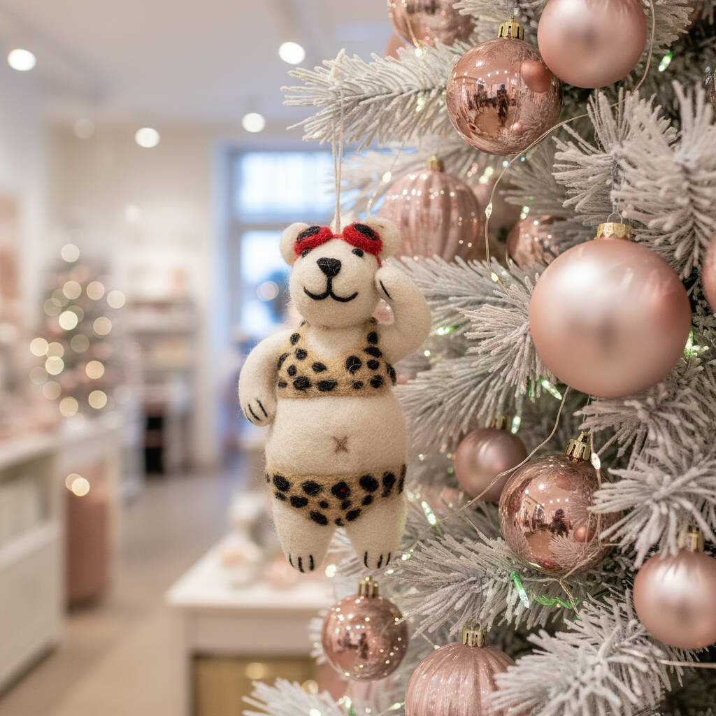 Handmade Felt Diva Polar Bear Christmas Decoration, 1 of 5