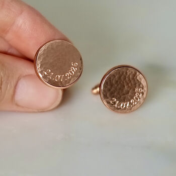 Curver Engraved Hammered Copper Cufflinks, 2 of 4