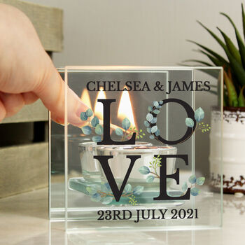 Botanical Love Wedding And Anniversary Glass Tea Light Holder, 3 of 4