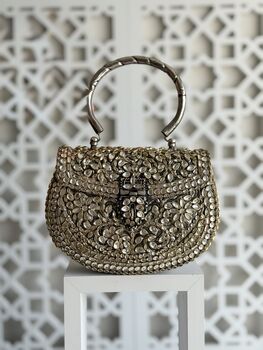 Amritsar Antique Handcrafted Kundan Clutch Bag, 8 of 9