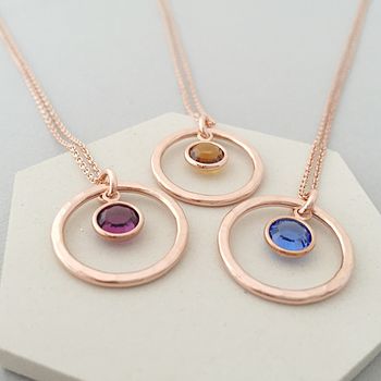 Rose Gold Plated Circle Birthstone Necklace, 4 of 6