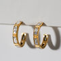 Gold Hoop Earrings With Baguette Crystals Non Tarnish, thumbnail 1 of 5