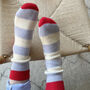 100% Cashmere Bold Light Blue Stripe Socks, thumbnail 2 of 10