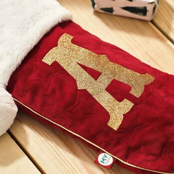 Personalised Small Red Embossed Velvet Stocking, 3 of 4