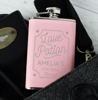 Personalised Love Potion Pink Hip Flask, 2 of 4