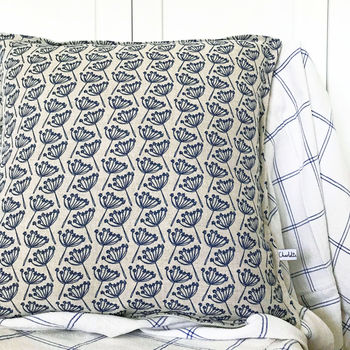Navy Cow Parsley Linen Cushion, 2 of 6