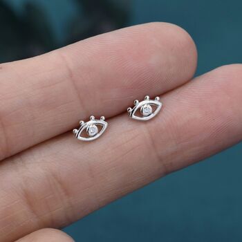 Sterling Silver Tiny Eye Stud Earrings, 6 of 12