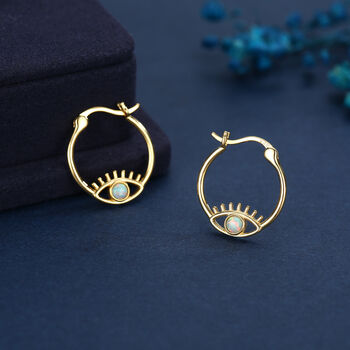 Aqua Green Opal Eye Hoop Earrings In Sterling Silver, 6 of 11