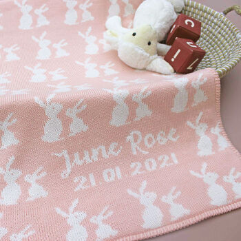 Personalised Knitted Mummy And Baby Bunny Blanket, 6 of 11