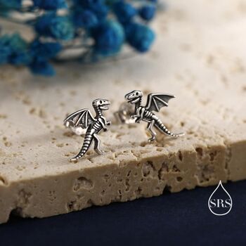 Oxidised Sterling Silver Dragon Fossil Stud Earrings, 2 of 11