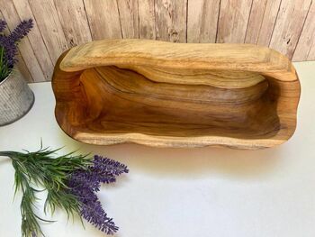 Hand Carved Teak Wooden Root Trug Flower Holder Storage, 7 of 8