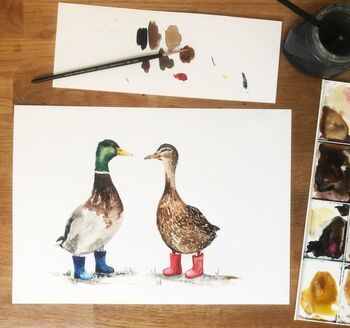 Ducks In Wellington Boots Watercolour Print, 3 of 3