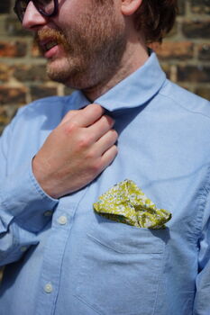Mens Lime Yellow Floral Pocket Square, 7 of 7