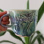 Hand Built Blue And Green Flower Pressed Mug, thumbnail 2 of 5