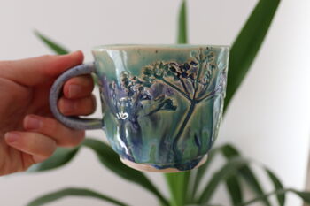 Hand Built Blue And Green Flower Pressed Mug, 2 of 5
