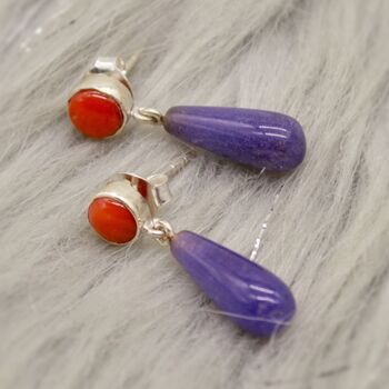 Purple Jade, Red Coral Drop Earrings, 8 of 8