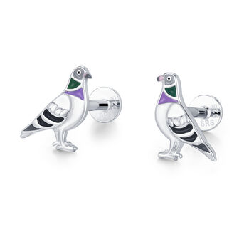 Sterling Silver Enamel Pigeon 16 G Flat Back Labret Earrings, 6 of 11