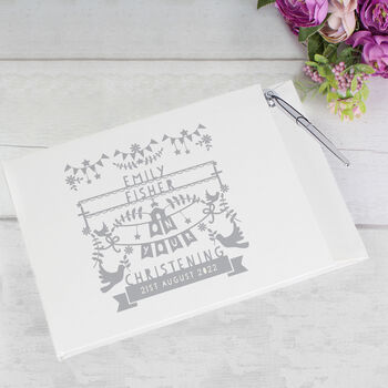 Personalised Grey Papercut Guest Book And Pen, 3 of 5