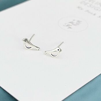 Sterling Silver Robin Bird Stud Earrings, 2 of 5