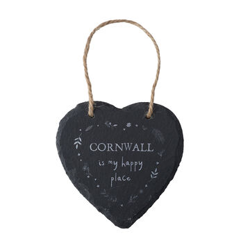 Cornwall Is My Happy Place Slate Hanging Heart, 2 of 4