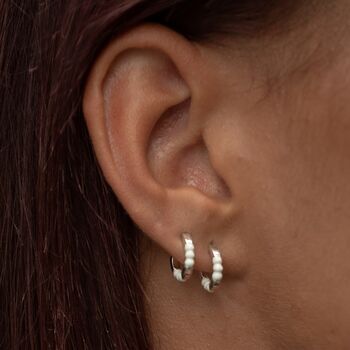 Enamel Dot Huggie Hoop Earrings, 2 of 10
